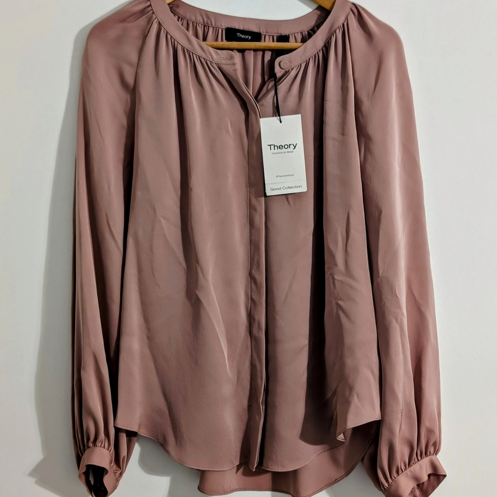 Theory Women's Blush Pink Top 100% Silk